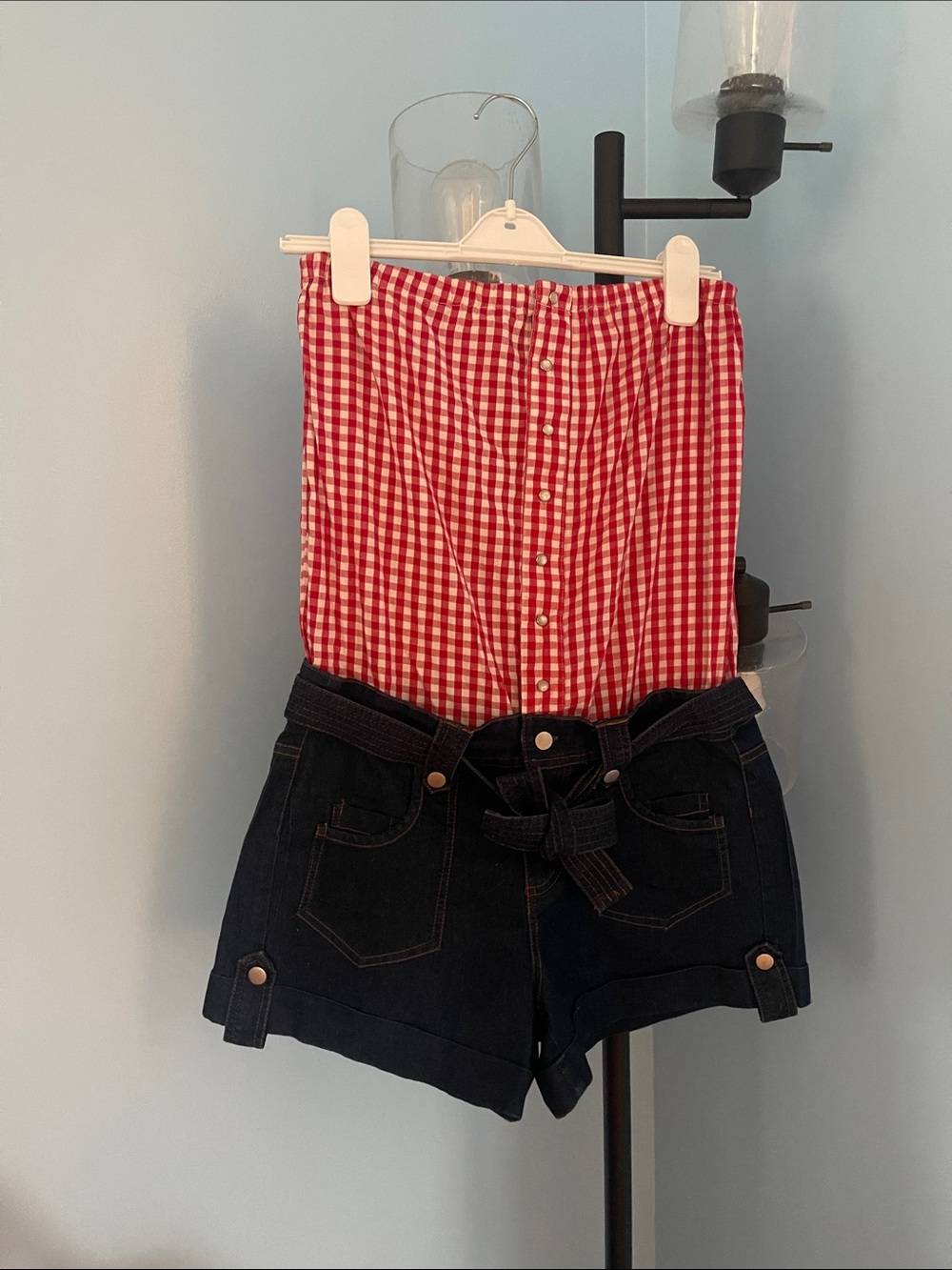 Roommates Dark Blue Denim Belted Shorts with Button Front Detail